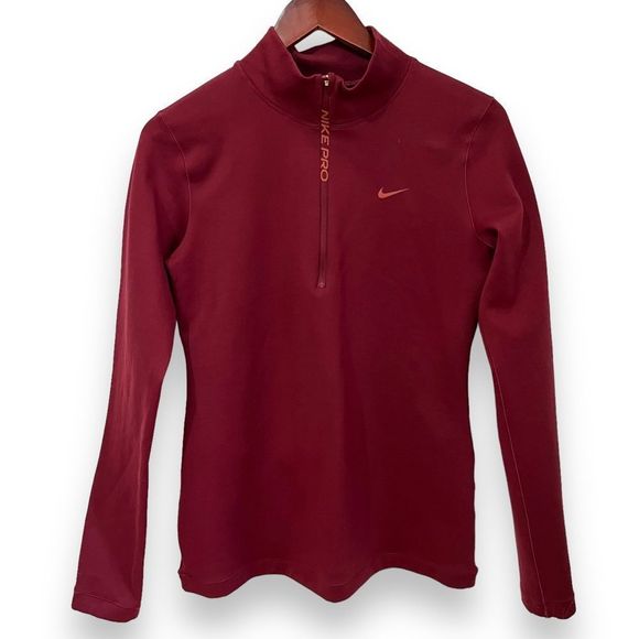 Nike Tops - Nike pro 1/4 zip burgundy long sleeve with nike swosh on chest size large